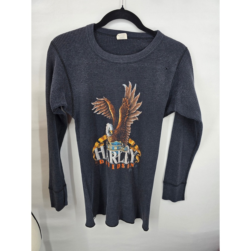 Vintage 1987 Harley Davidson Fall Rally Thermal Shirt Gray Large J.E. Morgan